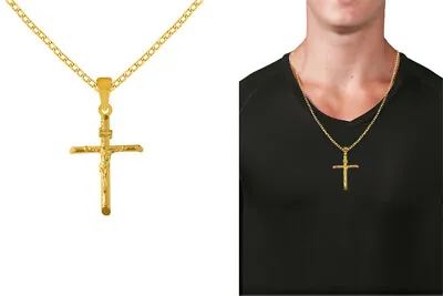 $69.32 • Buy 14k Gold Sterling Silver Men's Crucifix Cross Charm Necklace 24 