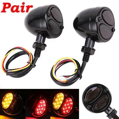 Motorcycle LED Black Bullet Brake Running Turn Signal Tail Light For Bobber Cafe • $17.81