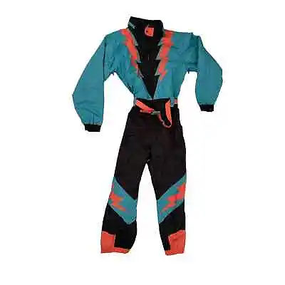 Tipsy Elves Lightning Bolts Geometric Retro XXL Neon Belted Ski Snow Suit • $119.99