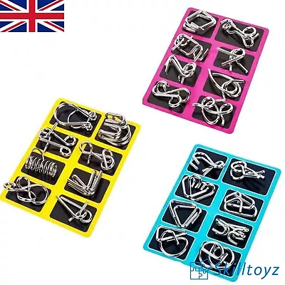 Skilltoyz IQ 8 Piece Metal Wire Puzzle Box Sets 3D Brain Teasers Game - UK Stock • £5.49