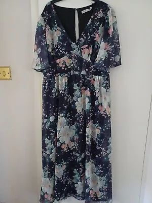 Oasis Navy Blue Beautiful Floral Print Chiffon Maxi Dress Size 18 BNWT • £20