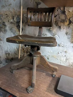 Antique 1800s Johnson Office Chair Wood  Swivel Tilt Bankers Rolling  • $299.70