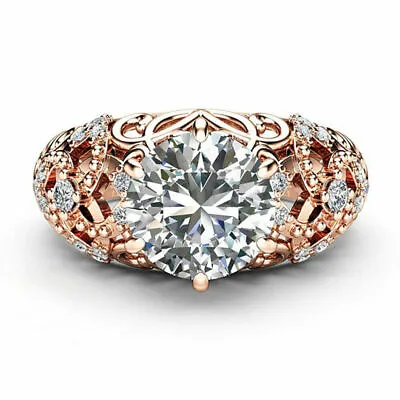 Round Cut 2 Carat Moissanite Womens Engagement Ring Solid 14k Rose Gold Size 5 6 • $1200.75