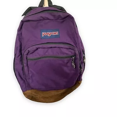 Vintage Jansport Backpack Purple Suede Leather Bottom USA • $34