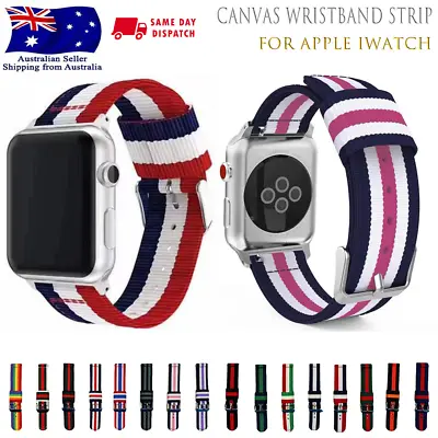 $8.95 • Buy For Apple Watch 7 IWatch Strap Band Canvas Nylon Quick Release Stripe 765432SE 