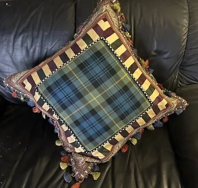 Vintage Mackenzie Childs Richard & Victoria Pillow  BLUE TARTAN - 24” 24” • $199.98