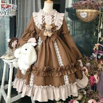Cute Women Girl Japanese Lolita Dress Cosplay Costume Kawaii Ruffle Puff Sleeve • £34.51