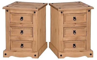 £89.99 • Buy Corona Bedside Cabinet 3 Drawer Chest Medium Table Pine X2 By Mercers Furniture®