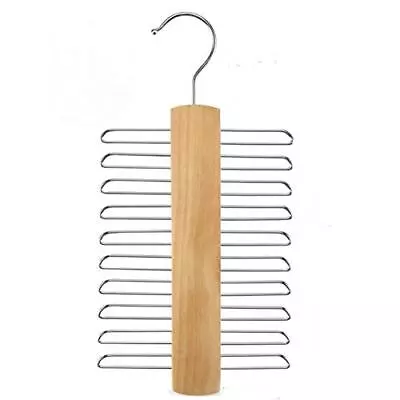 $10.28 • Buy Non Slip Wood Tie Rack Holder Tie And Belt Hanger Storage Clips Finish 20 Hooks