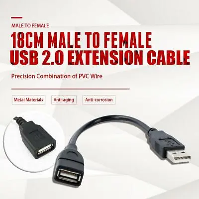$3.99 • Buy USB 2.0 Extension Cable Lead A Male To A Female 18cm Short Adapter Power Cord
