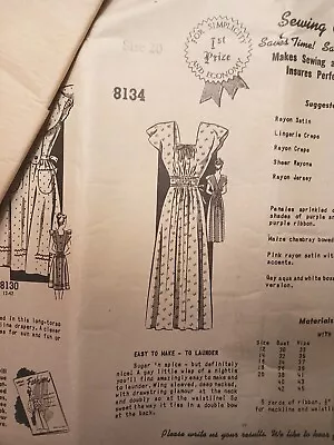  # 8134 Vintage Nightie Mail Order Pattern-  1940s.  New  Unused. Size 20.  • $16.70