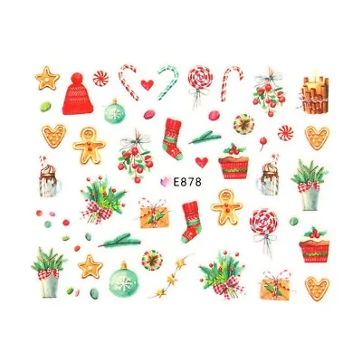 Christmas Nail Art Stickers Decals Gingerbread Candy Cane Baubles Stocking E878 • $2.42