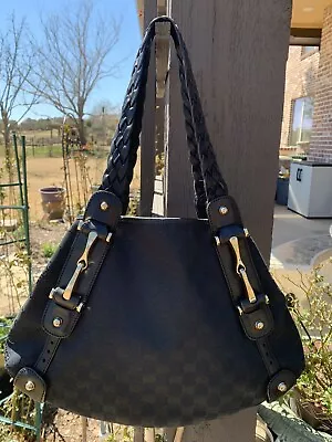 Auth Gucci Black GG Canvas Pelham Horsebit Guccissima Leather Hobo Shoulder Bag • $399