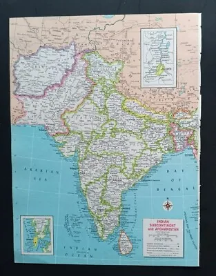 Vintage1966 Hammond Map India Pakistan & Afghanistan -insert Calcutta & Bombay • $9.95