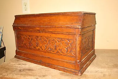 Antique C.1900 Ornate Carved Oak Sewing Machine Cover Bonnet Top Box • £120.53