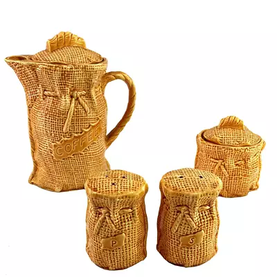 Vintage Royal Sealy Japan Burlap Creamer Pitcher Sugar Bowl Salt Pepper  • $49.99