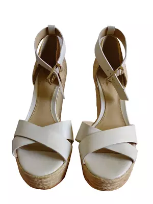 Vince Camuto Maurita Wedge Sandals Ivory Jute Leather Size 8 Nice! • $19.47