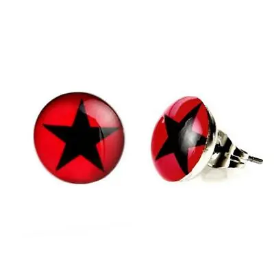 STAINLESS STEEL STAR EARRINGS 10mm Black Red Round Circle Hipster Stud Post Pair • $8.95