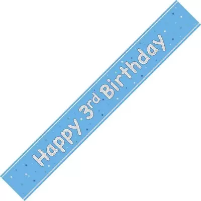 AGE 3 BLUE HOLOGRAPHIC BANNER - BOYS 3rd BIRTHDAY PARTY Third - FAST DISPATCH • £2.29