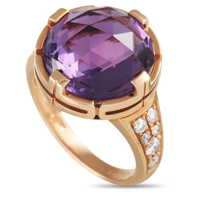 $4400 • Buy Bvlgari (Est.) Bvlgari Parentesi 18K Rose Gold 0.30 Ct Diamond And Amethyst Ring