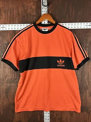 Adidas Originals Ringer Tee Shirt Orange Black Stripes Men’s Large Vintage 90s • $50