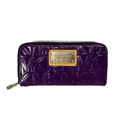 Michael Kors Wallet Purple Signature Embossed Leather Clutch Zip Around • $30