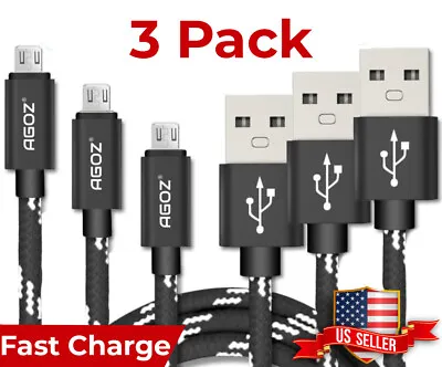 $10.98 • Buy 3 Pack Braided Heavy Duty Micro USB FAST Charger Data Sync Cable Cord For Tablet