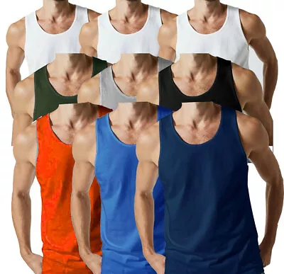 3 X Mens Vests 100% Cotton Tank Top Summer Training Gym Pack SINGLE JERSEY S-5XL • £8.99