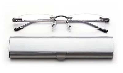 Slim Rimless Readers In Slim Curved Aluminum Case Reading Glasses Tube Reader • $9.99