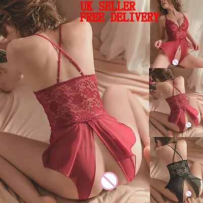 Women Ladies Sexy Lace Lingerie Nightwear Crotchless Babydoll Underwear Bodysuit • £5.85