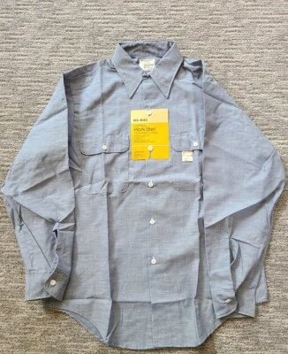 $43 • Buy VTG JCPenney Men's Blue BIG MAC Long Sleeve Chambray Permanent Press Shirt MD