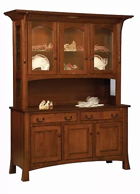Amish Arts & Crafts Hutch China Cabinet 3-Door Solid Wood Breckenridge 60  • $4999