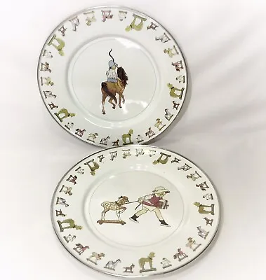 Vintage Golden Rabbit Hobby Horse Parade Enamel Plates Set Of 2 Child Plates NWT • $18