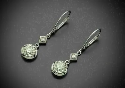 Vintage Art Deco Style Lab Created Diamond Drop Dangle Wedding Silver Earrings • $64.05