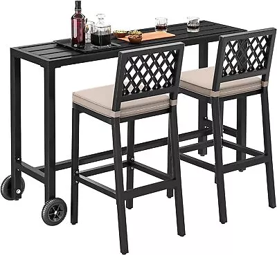 3 Piece Outdoor Bar Table Set 55  Bar Table&Cushioned Bar Chair Patio Furniture • $215.10