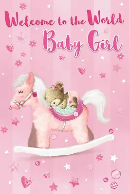 New Born Baby Girl 3d Rocking Horse Card / Welcome To The World  Baby Girl • £3.79