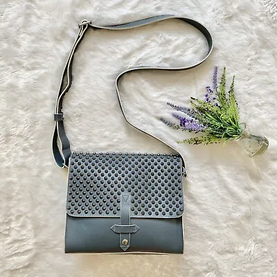 IIIBeCa Joy Gryson Duane Studded Crossbody Bag Structured Gray Leather Rock • $62.99