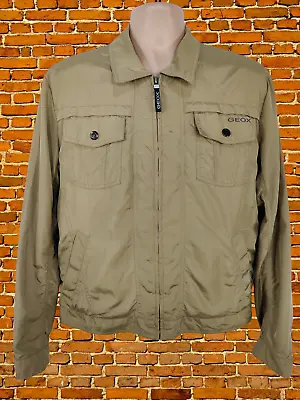 Mens Geox Respira Size Gb 48 Beige Lightweight Zip Up Jacket Casual Multi Pocket • £19.99