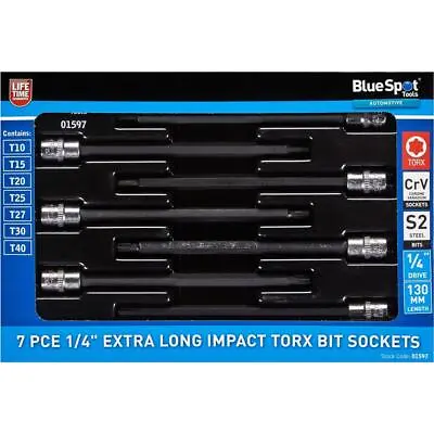 BlueSpot 7pc Extra Long Impact Torx Bit Sockets 1/4  Drive T10 - T40 Set • $12.42