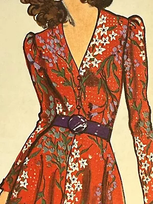 1972 Vintage VOGUE Pattern #8217 Flared Dress Puffed Sleeves Plus Size 14 UC FF • $22.95