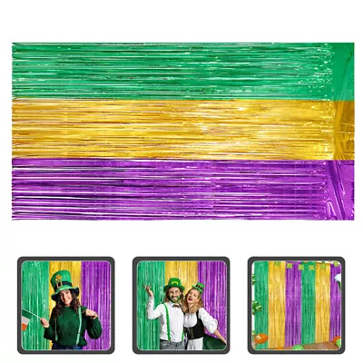  Mardi Gras Decorations Green Foil Fringe Curtains Rainbow Backdrop Photo • £7.59