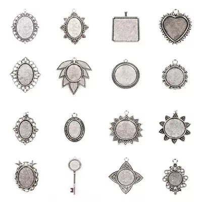 10PCS Tibetan Style Alloy Pendant Cabochon Settings Tray Blanks Antique Silver • £3.47