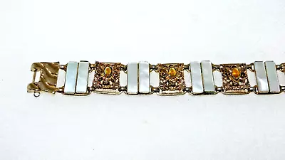 Pik Ny 7 1/4  Yellow Ab Rhinestone Mop Statement Bracelet With Safety Chain • $3.24