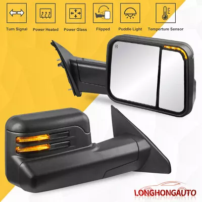 Pair Power Heated Tow Mirrors Flip Up W/ Puddle Light For 2019-2022 Ram 1500 • $229.90