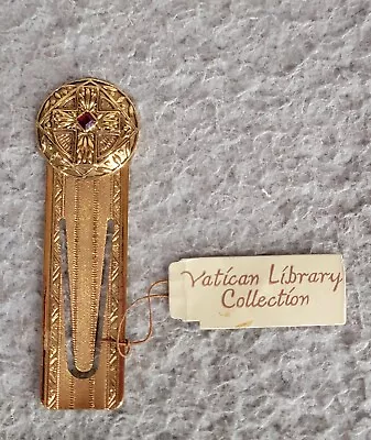 Vintage The Vatican Library Collection Bookmark Religious Cross With Red Stone • $25