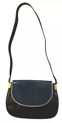 Vtg Mark Cross Purse Leather Italy Black Tan Rare Soft Crossbody Saddle Bag • $31.98