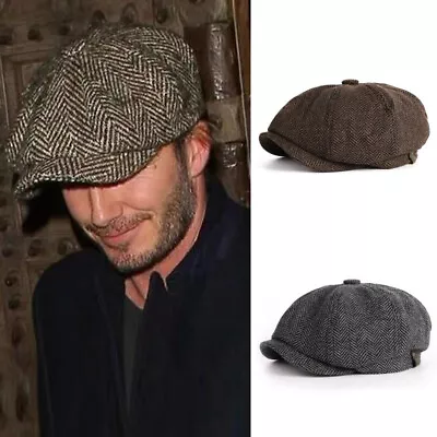 Peaky Blinders Hat Newsboy Flat Cap Herringbone Tweed Wool Baker Boy Gatsby • $16.14