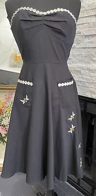 Voodoo Vixen Dress Bumble Bees & Flowers Sundress Straps Black Size S • $21.99