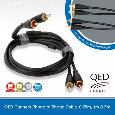 QED Connect Stereo RCA To RCA Phono Cable Audio Interconnect Lead 0.75m 1m & 3m • £13.95