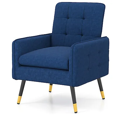 Linen Fabric Accent Chair Office Modern Single Sofa Chair Upholstered  Armchair • £79.95